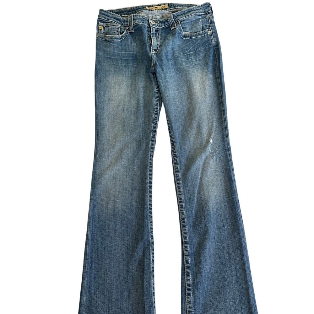 Big Star Hazel Curvy Bootcut Jeans Low Rise Blue Denim 31L Long 33” Distressed